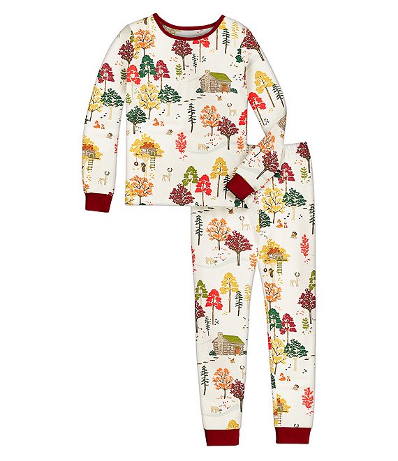 Color:Forest Retreat - Image 1 - Little/Big Kids 2T-12 Family Matching Forest Retreat Long Sleeve Top & Pant 2-Piece Pajamas Set