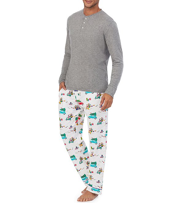 Color:Holiday Rush - Image 1 - Family Matching Long-Sleeve Henley Pajama Tee & Pajama Pant Set