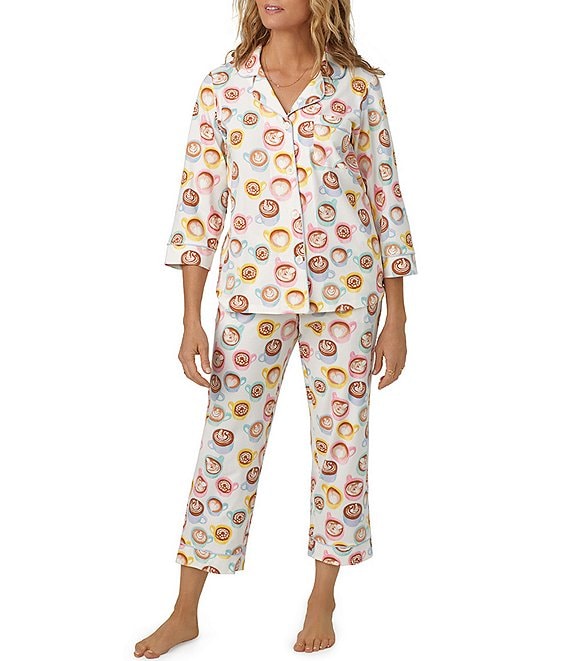 Bedhead Pajamas Lots of Lattes Jersey Knit Notch Collar Cropped Pajama Set