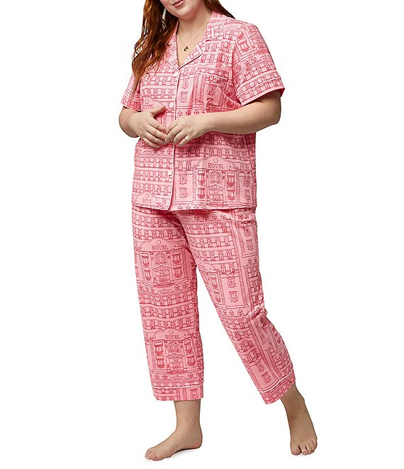 Color:Grand Hotel - Image 1 - Plus Size Grand Hotel Jersey Knit Cropped Pajama Set