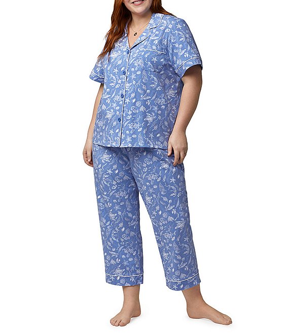 BedHead Pajamas Plus Size High Tide Short Sleeve Jersey Knit Cropped Pajama Set
