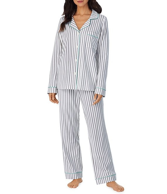 Bedhead Pajamas Jersey Knit Lipstick Print Long Sleeve Notch Collar Long  Pant Pajama Set