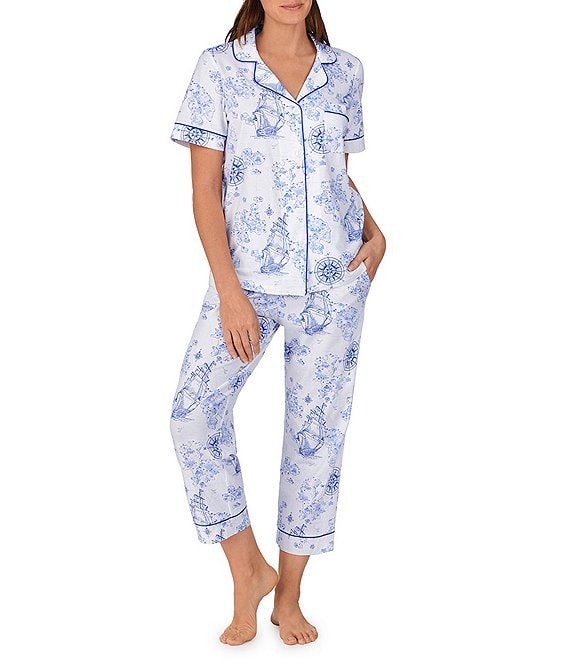 BedHead Pajamas Voyager Print Short Sleeve Notch Collar Cropped Pajama ...