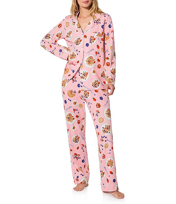 BedHead Waffle Brunch Print Long Sleeve Notch Collar Knit Pajama Set, Waffle Brunch - Image 1