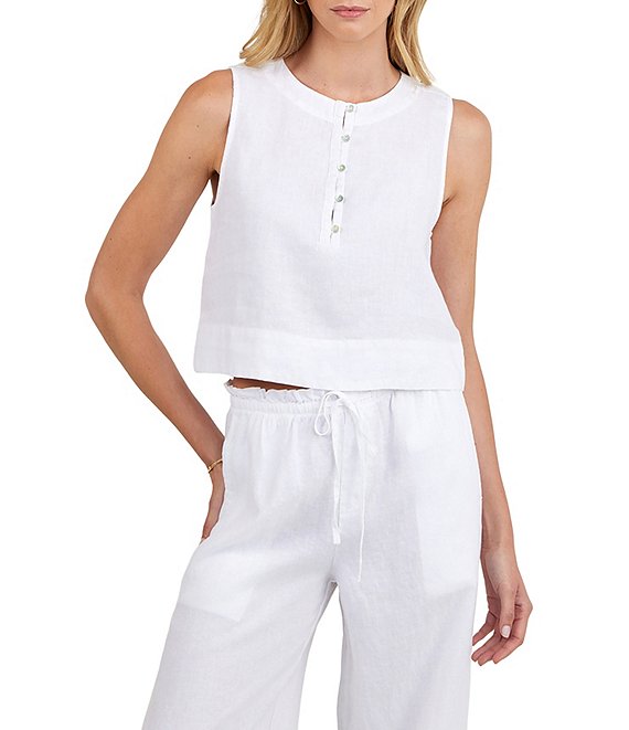 Bella Dahl Round Neck Sleeveless Half Placket Coordinating Top