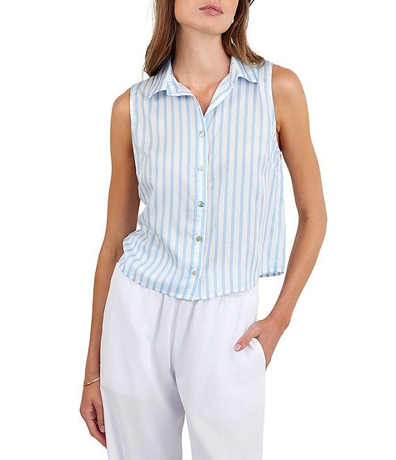 Bella Dahl Stripe Print Point Collar Sleeveless Cropped Top
