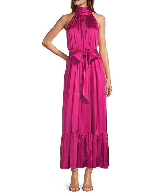 Belle Badgley Mischka Gemma Silk Halter Neck Sleeveless Tie Waist ...