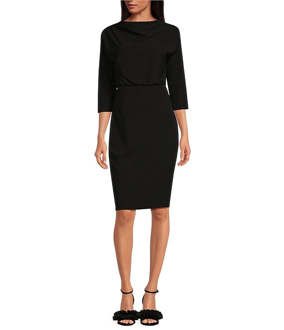 Belle Badgley Mischka Draped Boat Neck 3/4 Sleeve Blouson Dress | Dillard's