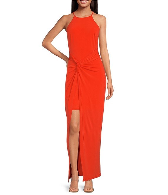 Badgley mischka halter gown best sale