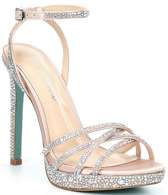 Blue by Betsey Johnson Adde Rhinestone Embellished Ankle Strap Platform Pumps Dillard s