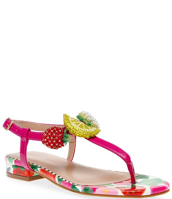 Betsey Johnson Aniston Fruit Bead Embellished Patent T-Strap Sandals ...