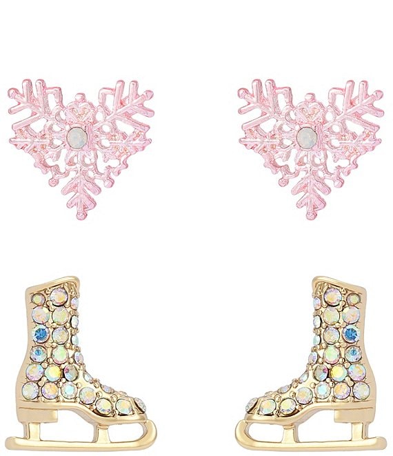 Betsey Johnson Betsey's Apr's Ski Ice Skates Snowflake Duo Stud Earring Set