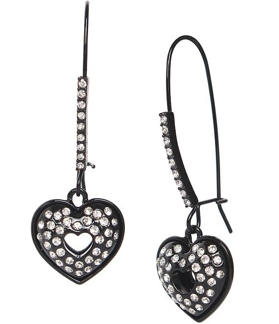 Betsey Johnson Black Crystal Pav Heart Dangle Drop Earrings | Dillard's