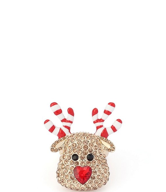 Betsey Johnson Christmas Candy Cane Reindeer Statement Cocktail Ring