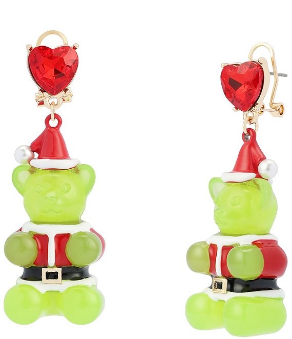 Betsey Johnson Christmas Santa Gummy Bear Statement Drop Earrings