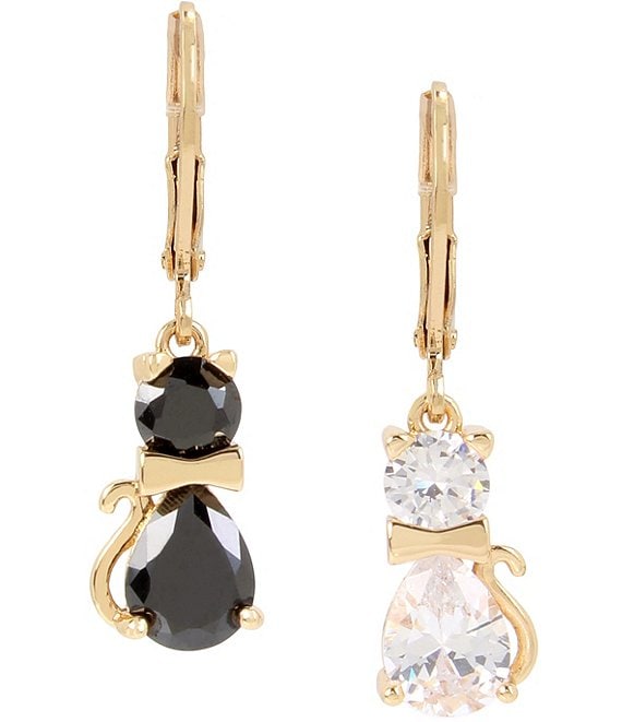 Color:Gold/Crystal - Image 1 - Cat Drop Earrings