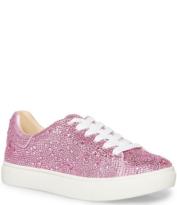 Color:Pink - Image 1 - Girls' Sidny Rhinestone Embellished Lace-Up Sneakers (Youth)