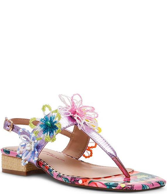 Betsey Johnson Jaydda 3D Flower Embellished Berry T-Strap