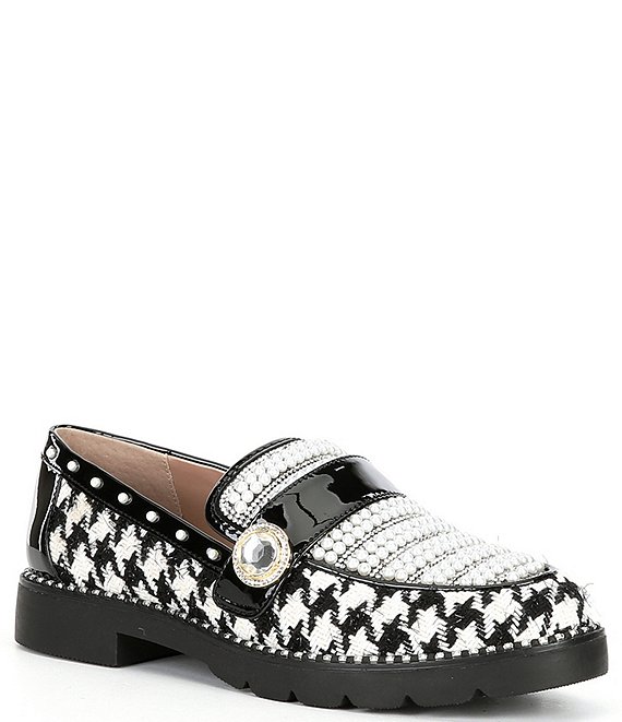Betsey Johnson Mariam Houndstooth Pearl Platform Lug Sole Loafers ...