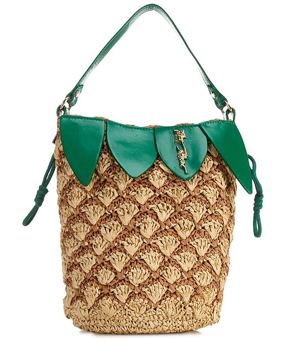 Betsey Johnson Pineapple Straw Drawstring Bucket Bag