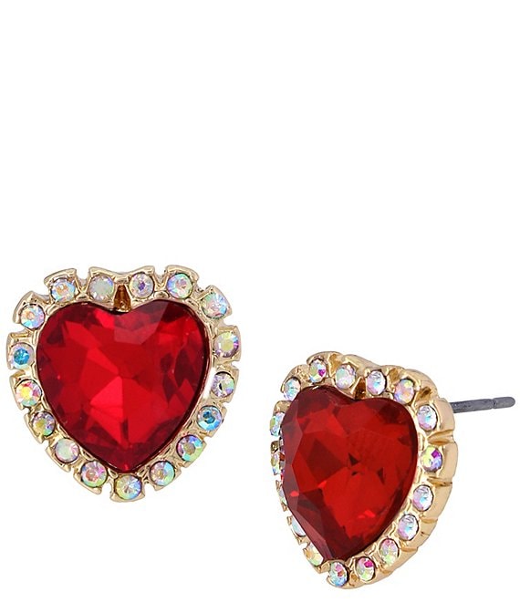 Betsey Johnson Red Heart Stone Stud Earrings | Dillard's