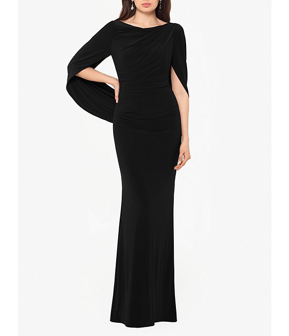 Betsy & Adam Cowl Neck Sleeveless Draped Back Mermaid Gown | Dillard's