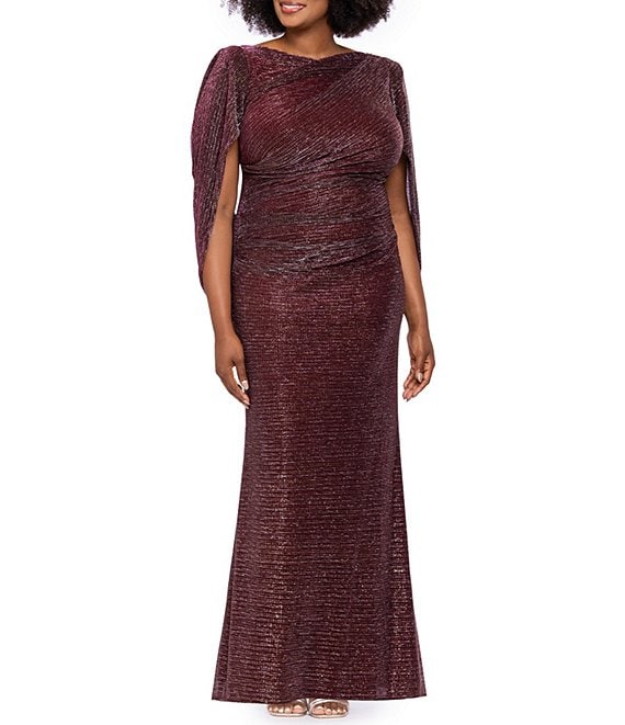 Betsy & Adam Glitter Crinkle Drape Back Gown