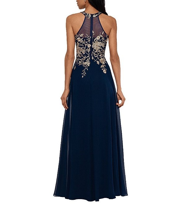 betsy and adam blue and gold dress Navy Dresses