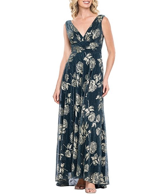 Betsy & Adam Metallic Floral Print Gown