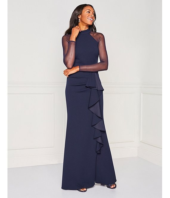 midi long sleeve mesh dress Steve Madden Women's Blare Mesh Asymmetrical-Hem Midi Dress - Cobalt