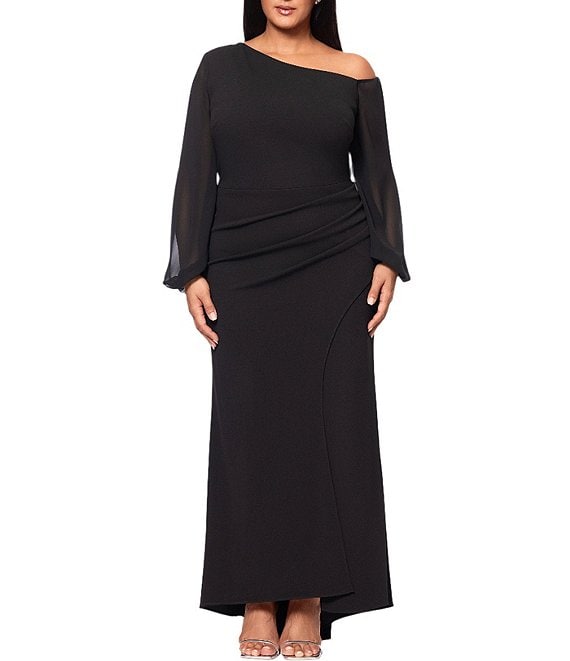 Betsy Adam Plus Size Scuba Crepe One Shoulder Long Sleeve Gown Dillard s