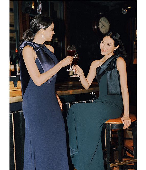 bessy one shoulder bow dress Carmela Scuba Crepe With Satin Bow Dress