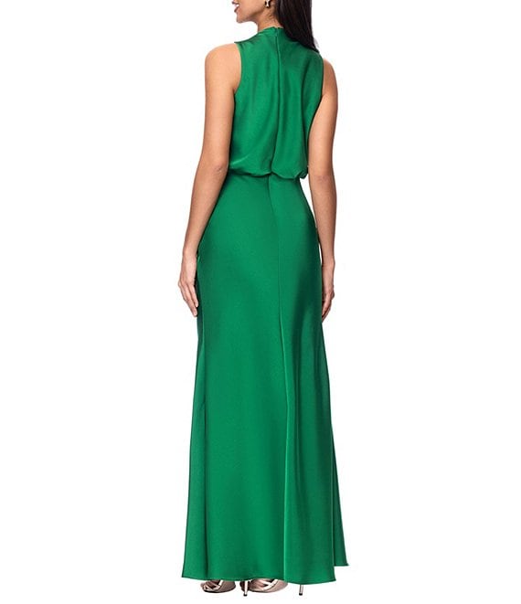 betsy and adam ruched dress Betsy & Adam High Neck Ruched Dress With Cape Back Sleeves