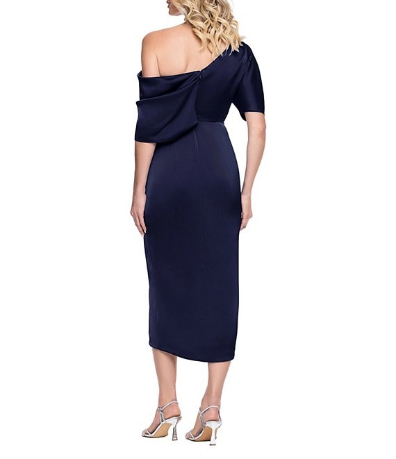 one shoulder navy midi dress Brooklynn One-Shoulder Accordion Pleat Midi Dress Navy