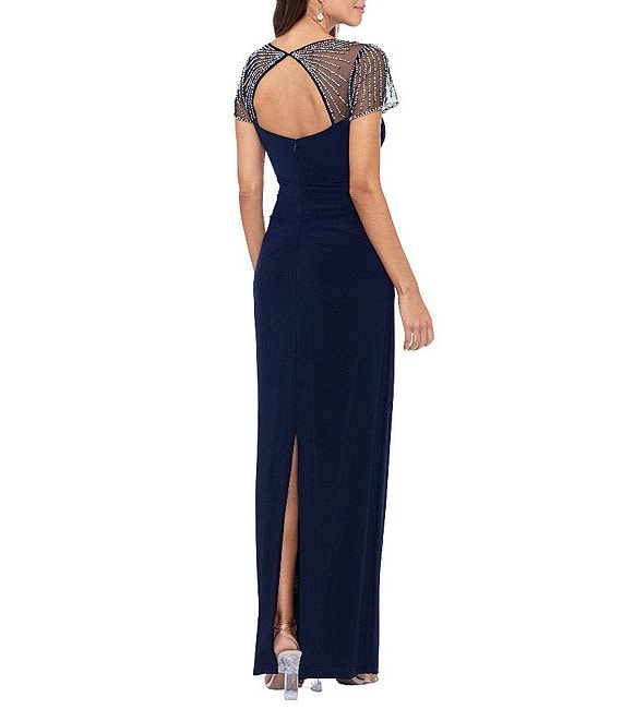 betsy and adam beaded sleeve dress Lilibeth Jersey Knit Flutter Adam dress