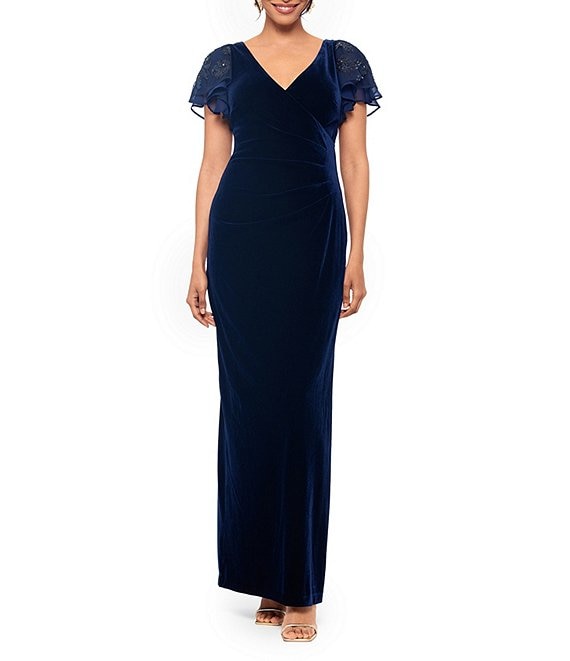 Beaded Side-Gathered Cocktail online Dress Navy Blue