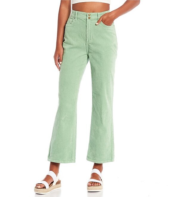 Color:Washed Grass - Image 1 - Chill Out High-Waisted Five-Pocket Corduroy Pants
