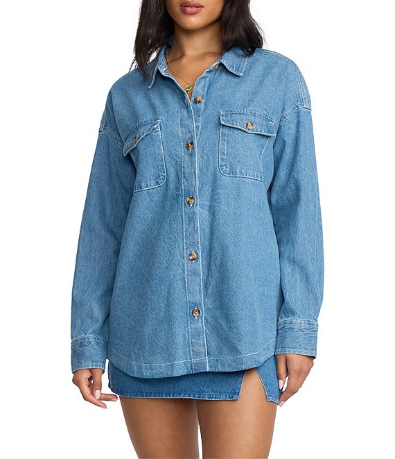 Billabong Fadeaway Long Sleeve Denim Shacket Top
