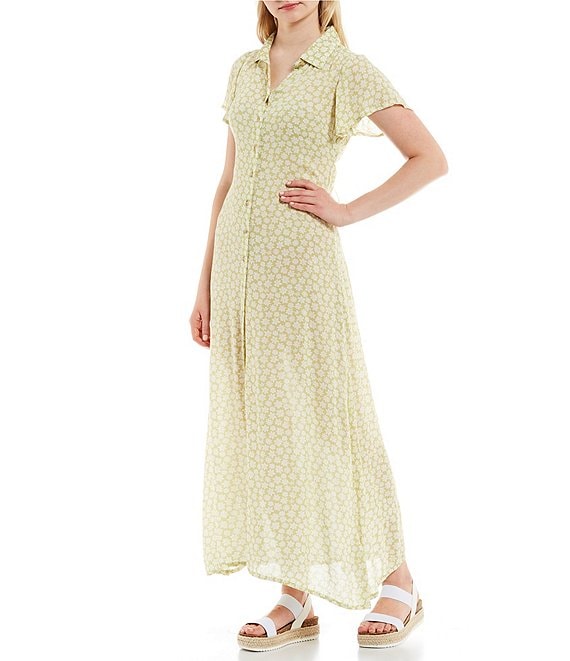 Color:Agave - Image 1 - Garden Party Floral Button Front Maxi Dress