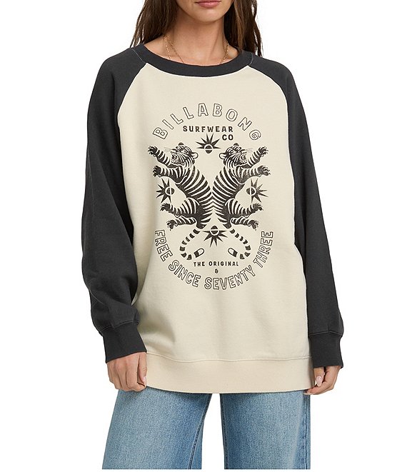 Billabong Long Sleeve Graphic Raglan Crew Neck Sweatshirt