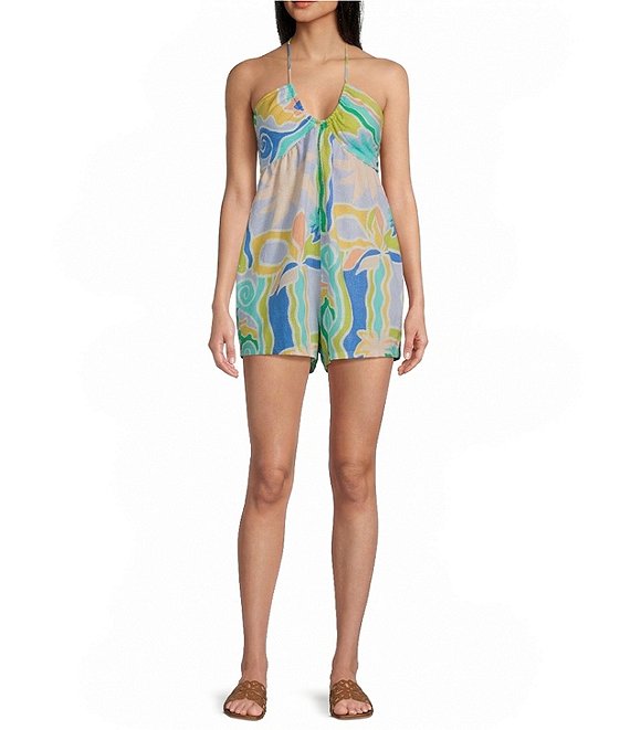 Billabong So Groovy Strapless Mixed Media Printed Romper
