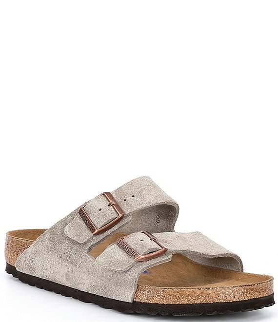 Color:Taupe - Image 1 - Men's Arizona Suede Double Banded Slip-On Sandals