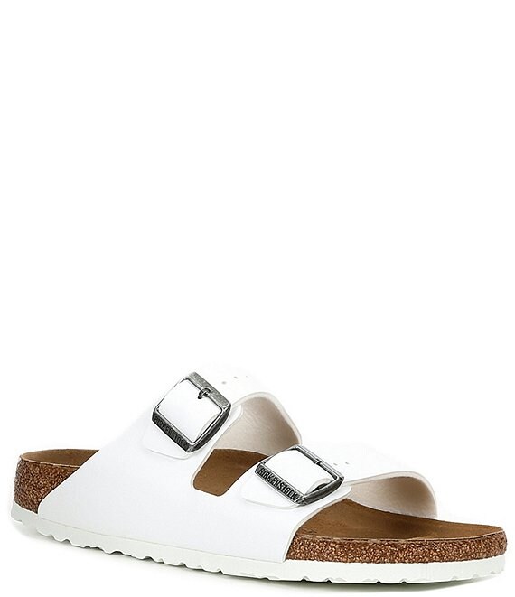 Color:White - Image 1 - Women's Arizona Double Banded Buckle Detail Slip-On Sandals