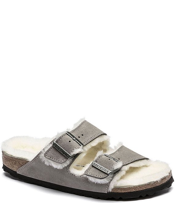 grey fluffy birkenstocks