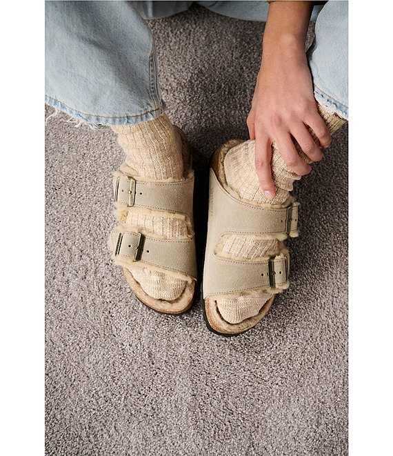 Birkenstock Women's Arizona Suede Shearling Slide Sandals | Dillard's