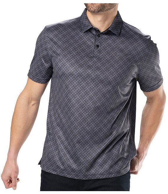 BLACK CLOVER Short Sleeve Square Printed Athletic Knit Polo Shirt