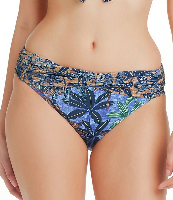 Color:Navy Multi - Image 1 - By The Sea Printed Twist Front Sarong Hipster Swim Bottom