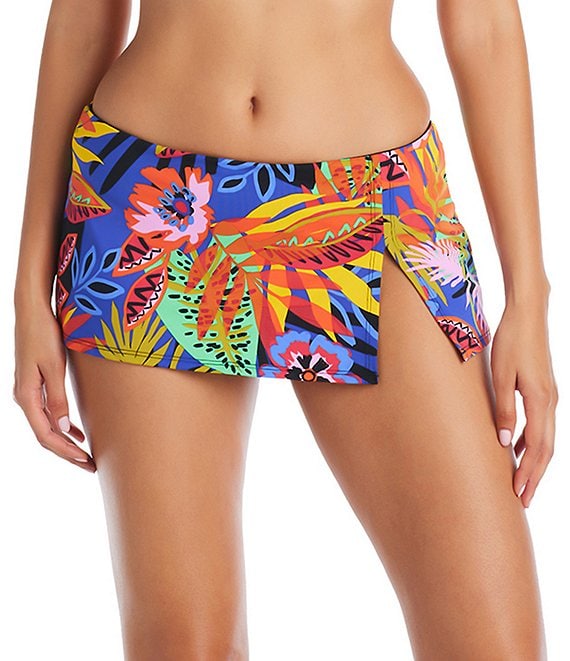 Color:Multi - Image 1 - Night Safari Floral Print Hipster Skirt Swim Bottom
