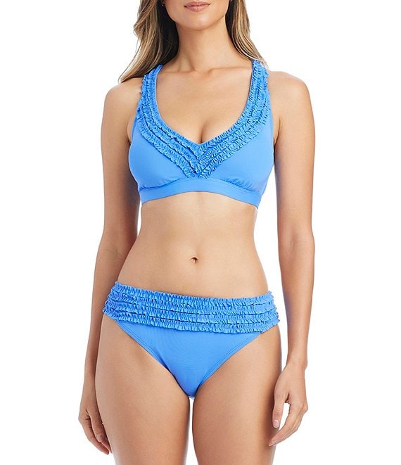 Bleu Rod Beattie Rufflicious D-Cup Underwire Ruffle Trim Bralette Swim Top & Banded Hipster Swim Bottom
