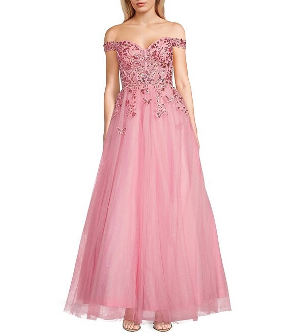 Blondie Nites Mesh Off-The-Shoulder Butterfly Corset Dress
